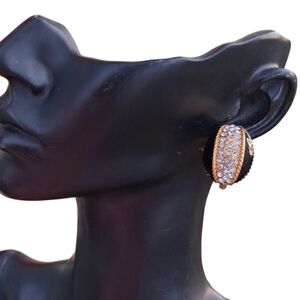 Retro 80s Gold & Black Enamel Pave Crystal Statement Earrings | Luxe Office